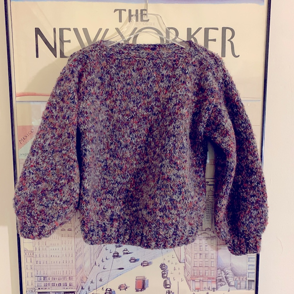 Handmade chunky multi colour sweater, boat neck cropped wool size small